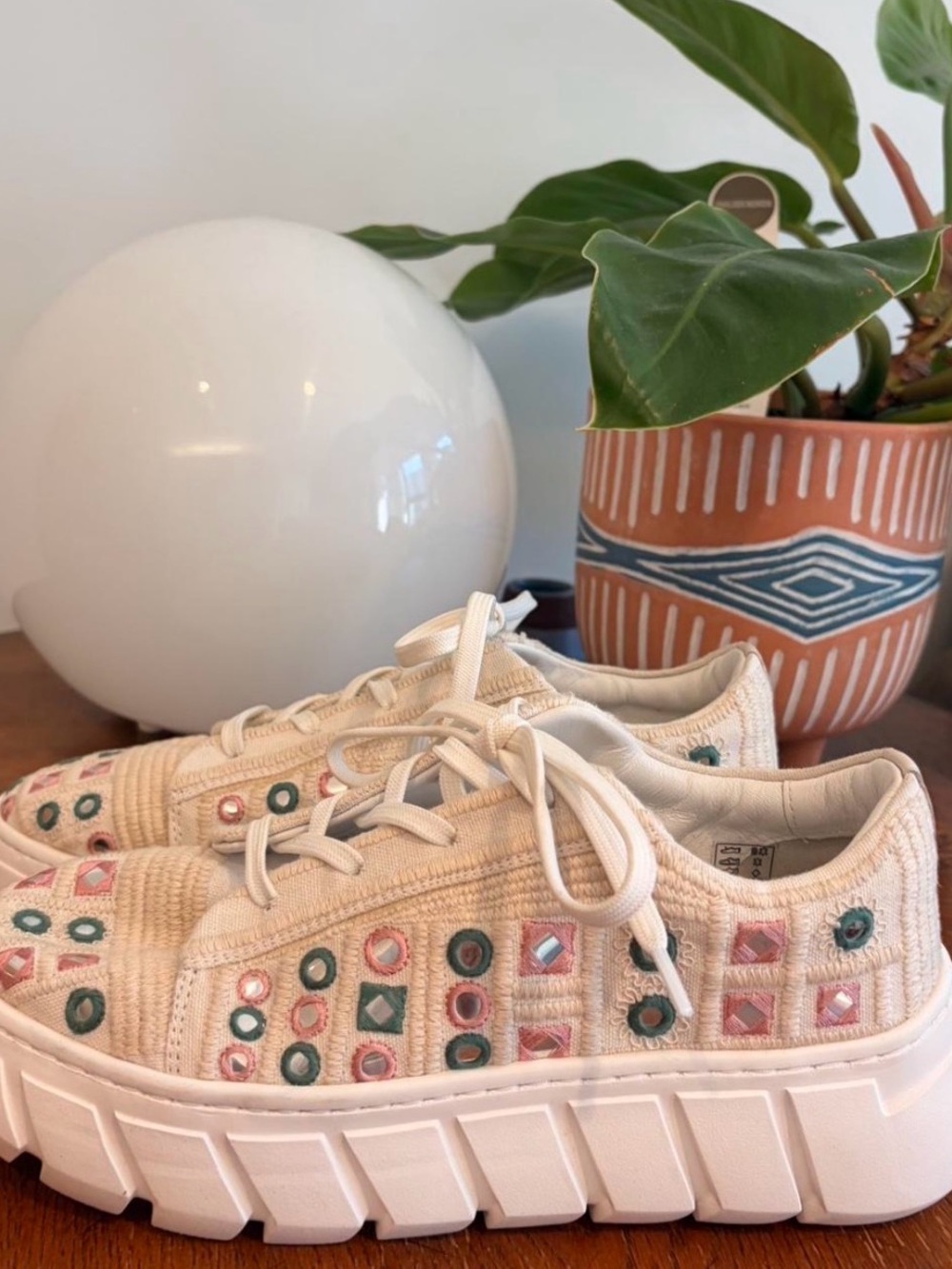 We The Free - Free People Embellished Cream Platform Sneakers 7.5 NWOT